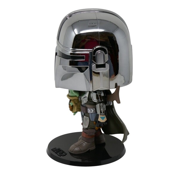 Funko Pop! Star Wars The Mandalorian (Chrome) & The Child Jumbo Size Bobblehead - Picture 5 of 11